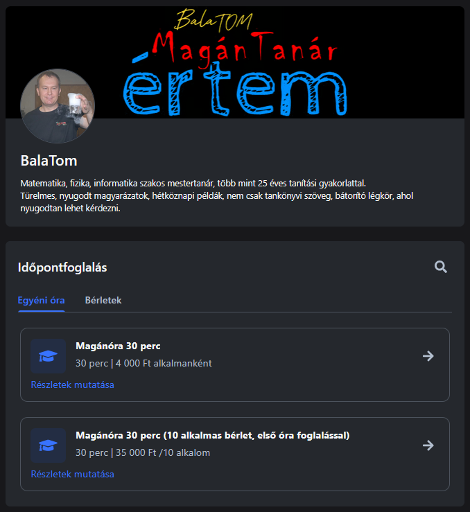 BalaTom online magántanár, matematika, fizika, informatika, kémia, biológia, földrajz